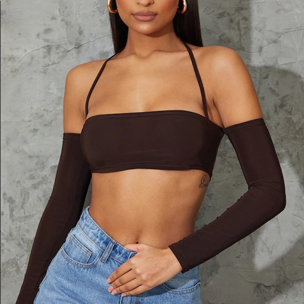 Brown long sleeve crop top